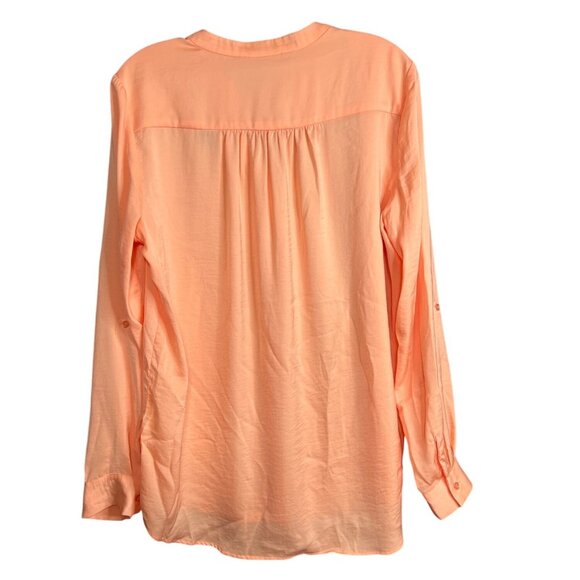 Renuar Peach Long Sleeve Blouse With Roll Tab Sleeves L - Picture 2 of 7